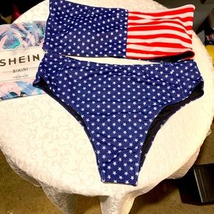 NWT Shein American Flag Bandeau Bikini